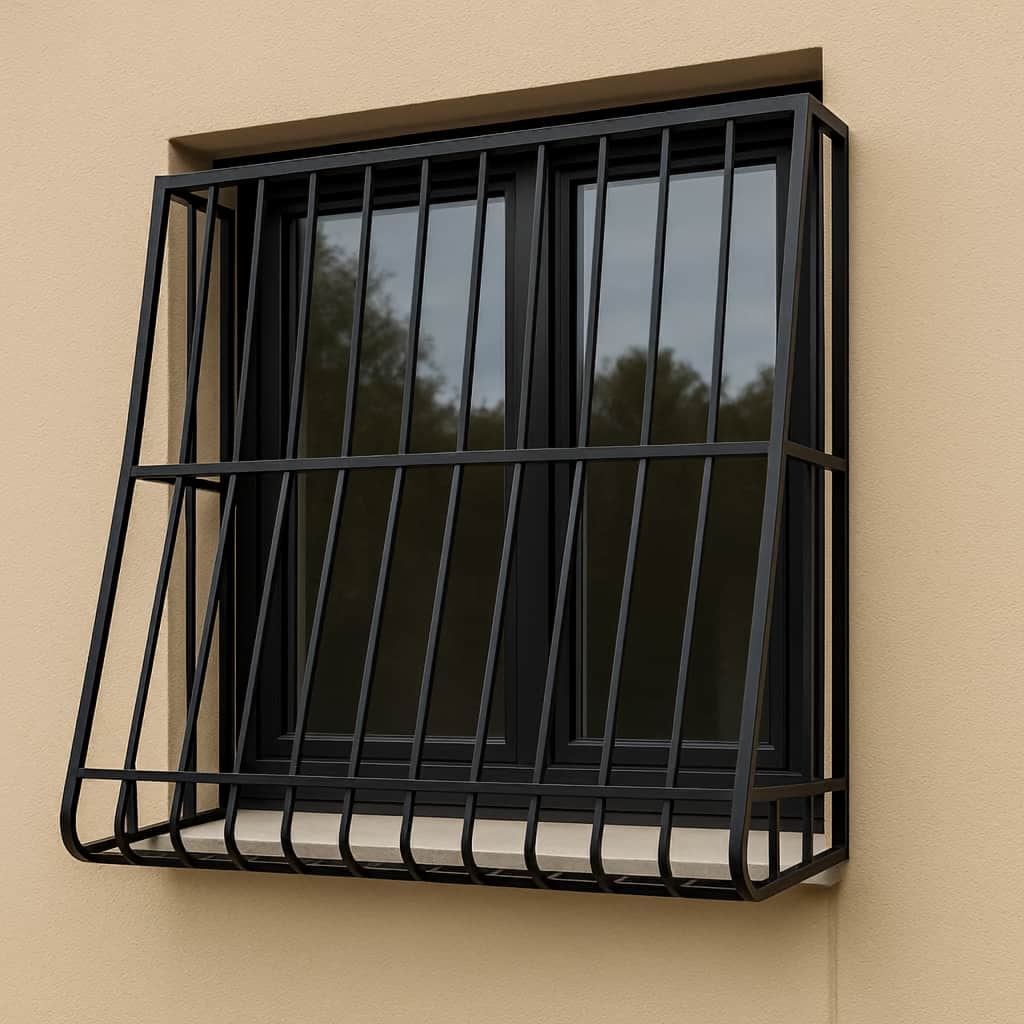 تصویر حفاظ سبدی ارکیده با جاگلدانی نصب شده روی پنجره ویلا