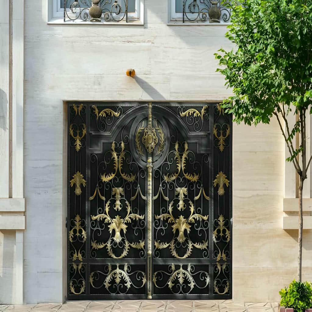درب حیاط CNC پنل مشبک با طرح هندسی و قاب ساده