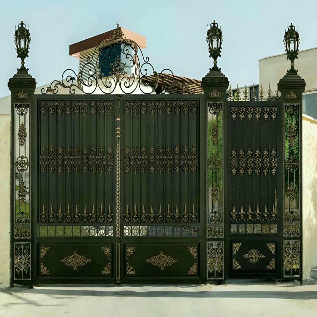درب مینیمال خطی پارکینگ با پروفیل فلزی و فاصله گذاری دقیق