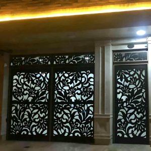 درب حیاط ورودی جنوبی با قاب فلزی و رنگ مشکی مات