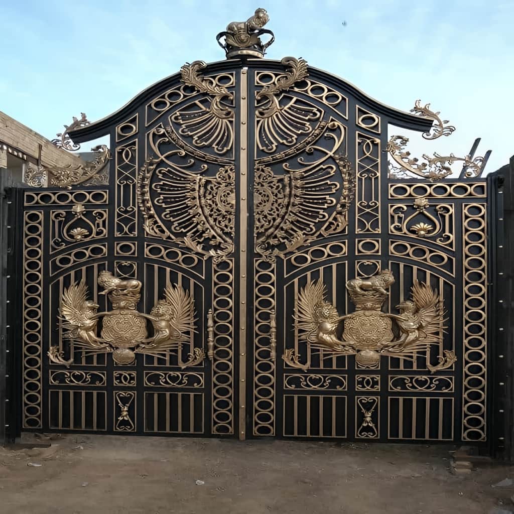 درب ویلایی فرفورژه نمای رومی با بازشو دو لنگه