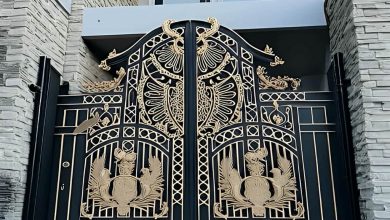 درب آهنی دو لنگه ورودی ساختمان با طرح کلاسیک و رنگ مات