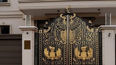 درب حیاط آهنی نفررو با رنگ مشکی مات و قاب ساده