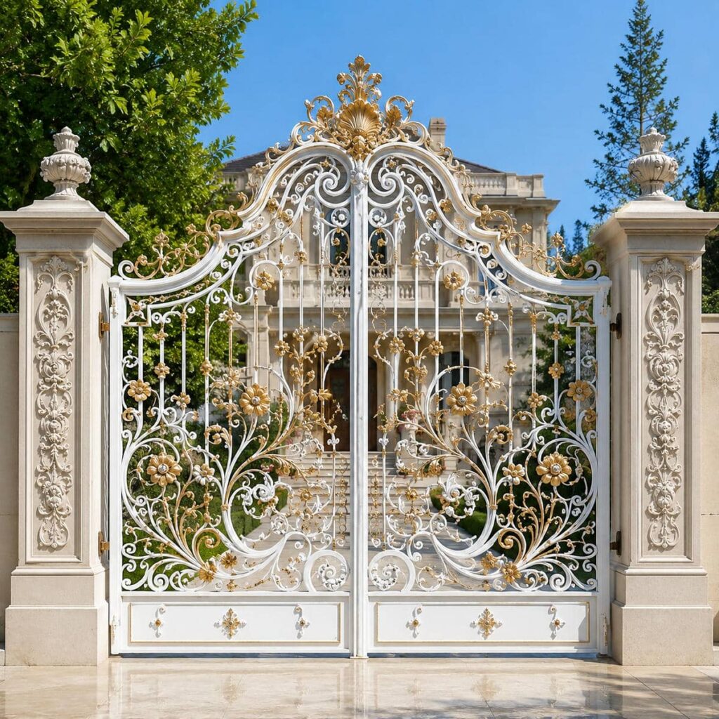 درب حیاط آهنی با قاب هندسی