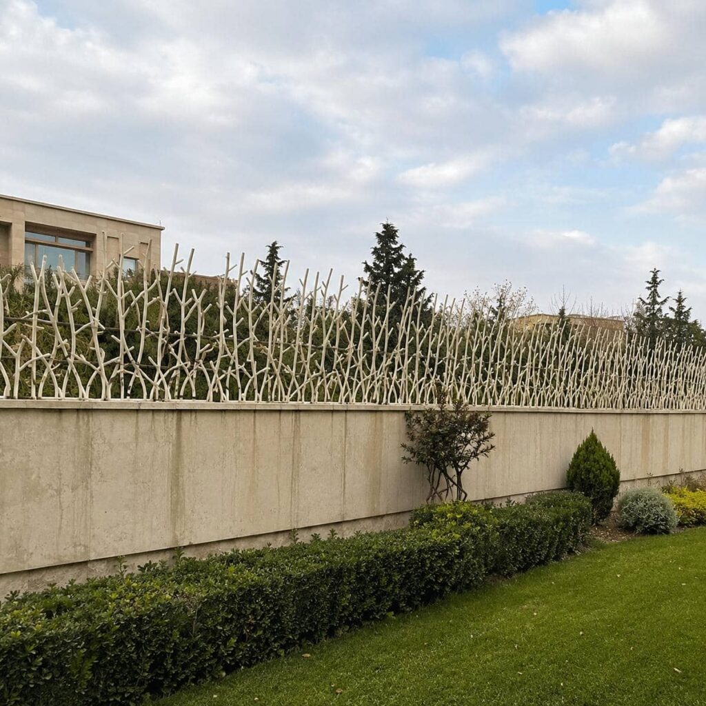نرده روی دیوار سنگی ساختمان در اردبیل