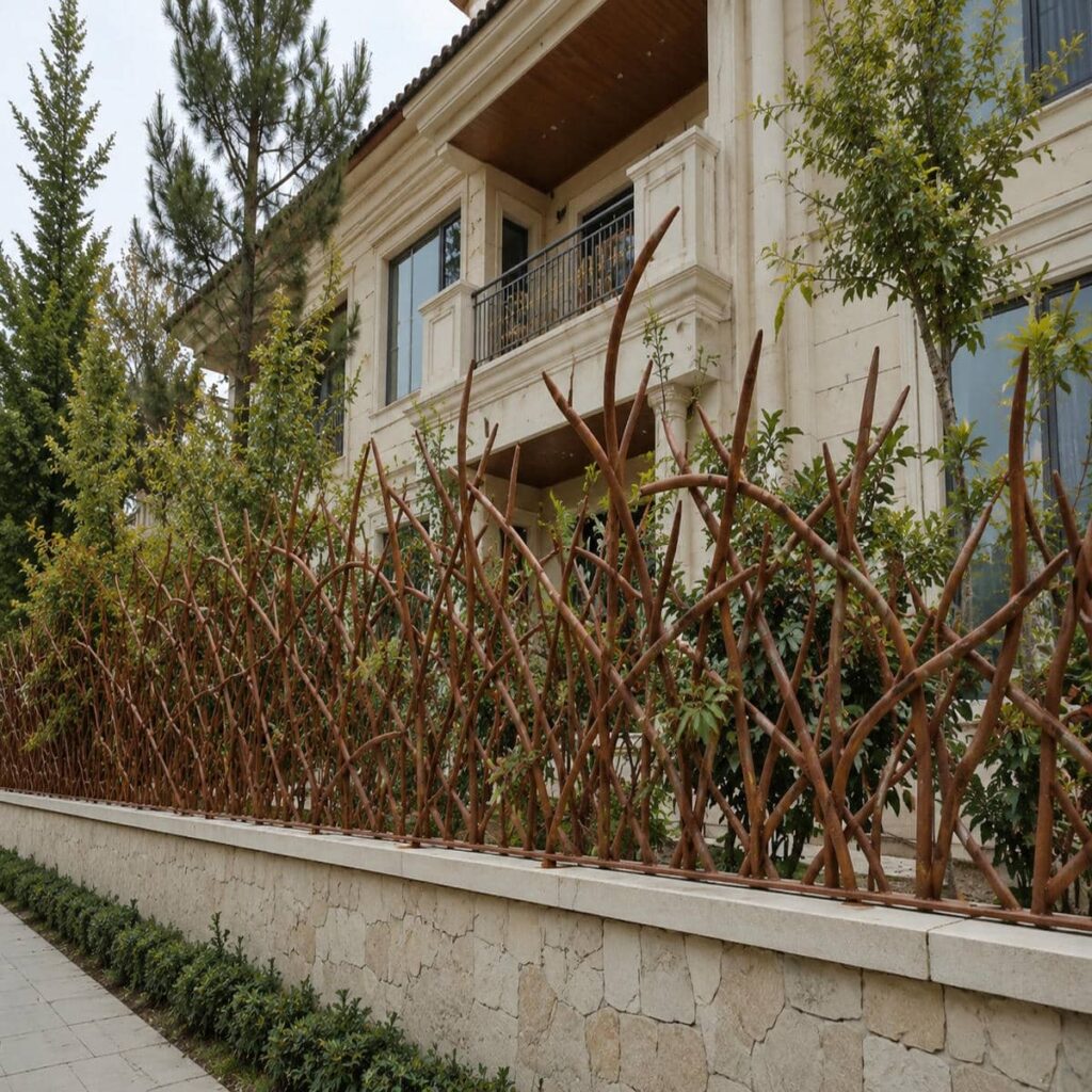 نرده روی دیوار سنگی ساختمان در استان قزوین
