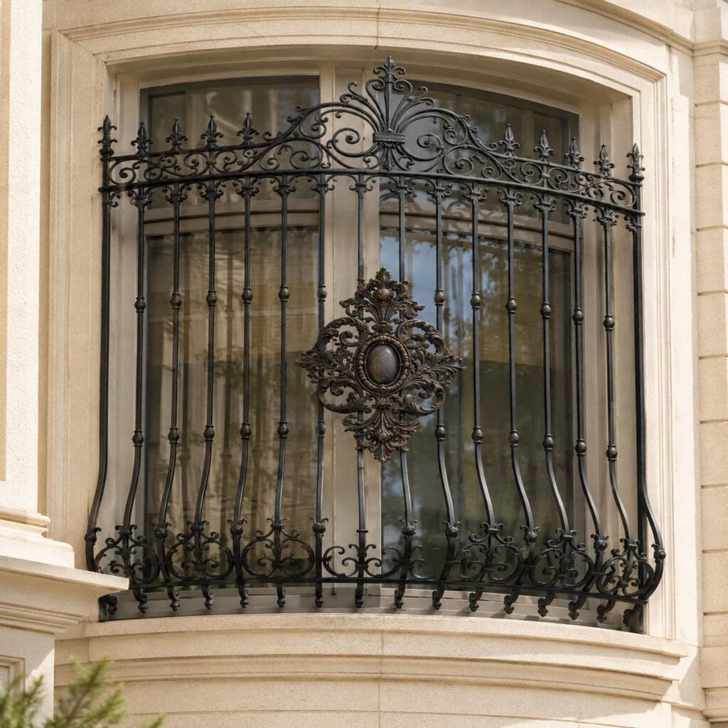 نرده پنجره فلزی با پوشش خاکستری مات
