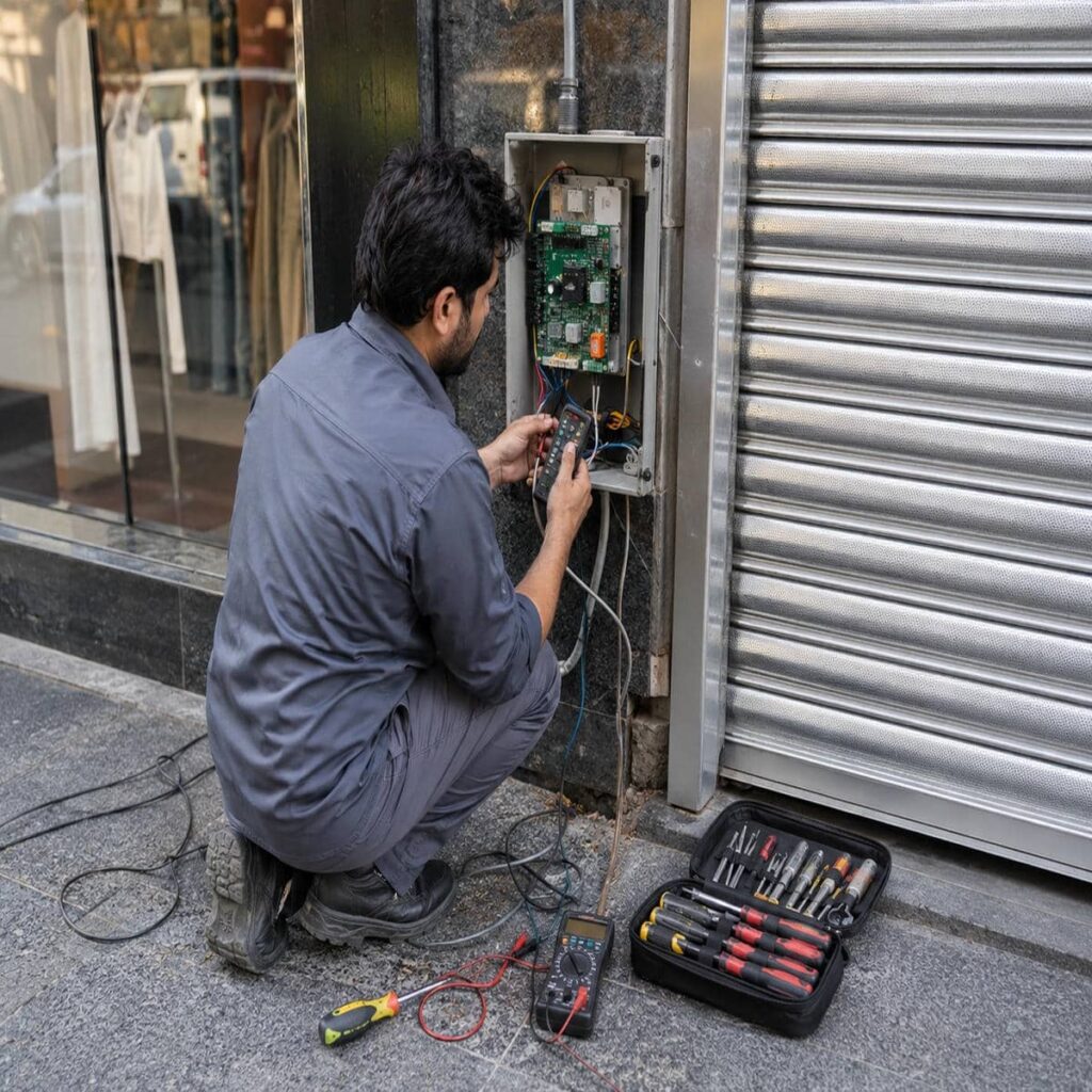 نمای کرکره اتوماتیک طوسی برای مجتمع مسکونی